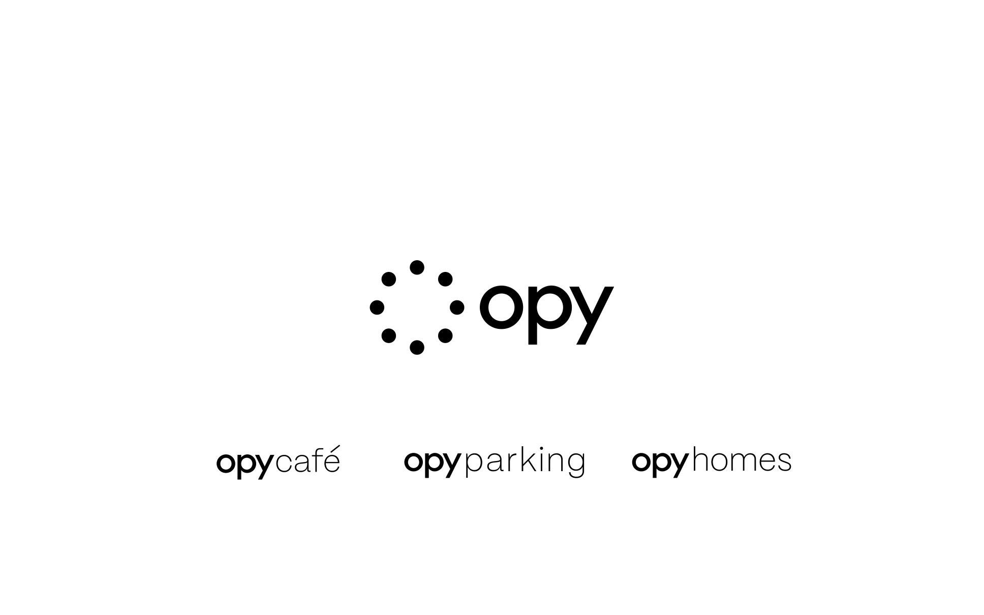 Opy logo with opycafé, opyhomes and opyparking